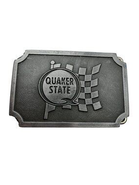 Vintage Quaker State Hit line belt buckle silver pewter mens accessories cowboy